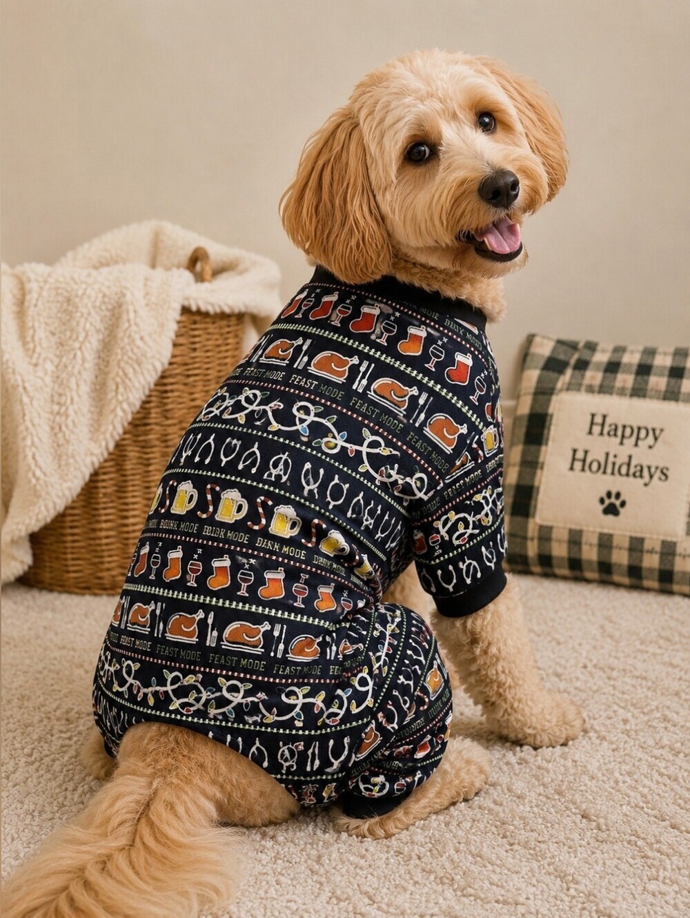 NWT Top Paw Thanksgiving Christmas Fair Isle Dog Pajama PJ'S Holiday Pet Clothes